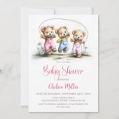 Meisjes Teddyberen Hinkelend Baby Shower Kaart (Voorkant)