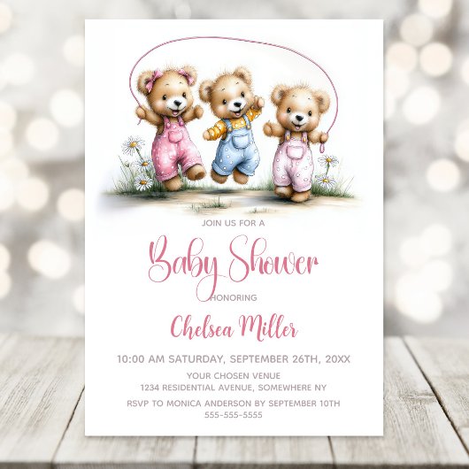 Meisjes Teddyberen Hinkelend Baby Shower Kaart