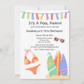 Meisjes Teen Pool Party Bikini Verjaardag Uitnodig Kaart (Voorkant)