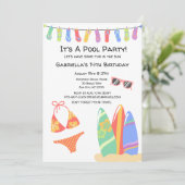 Meisjes Teen Pool Party Bikini Verjaardag Uitnodig Kaart (Staand voorkant)