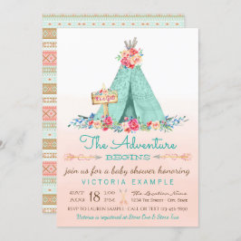 Meisjes TeePee Baby Douche Uitnodigingen