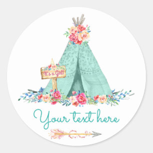 Meisjes TeePee Boho Stam Geschenk Bedankt Ronde Sticker