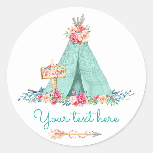 Meisjes TeePee Boho Stam Geschenk Bedankt Ronde Sticker (Voorkant)