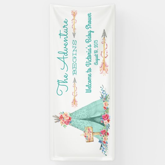 Meisjes TeePee Boho Tribal Baby shower Spandoek (Verticaal)