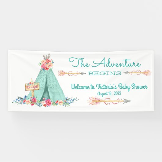 Meisjes TeePee Boho Tribal Baby shower Spandoek (Horizontaal)