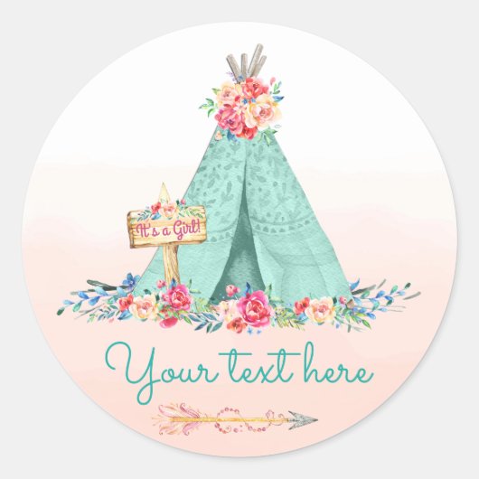 Meisjes TeePee Boho Tribal cadeau dank u Ronde Sticker (Voorkant)