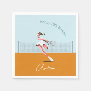 Meisjes Tennis Player Birthday Cartoon Illustratie Servet