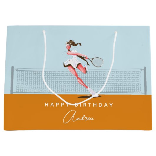 Meisjes Tennis Player Birthday Cartoon & Name Groot Cadeauzakje (Voorkant)
