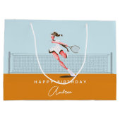 Meisjes Tennis Player Birthday Cartoon & Name Groot Cadeauzakje (Achterkant)