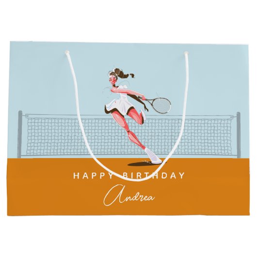 Meisjes Tennis Player Birthday Cartoon & Name Groot Cadeauzakje (Achterkant)