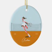 Meisjes Tennis Player Cartoon naam en jaar gedatee Keramisch Ornament (Rechts)