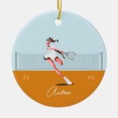 Meisjes Tennis Player Cartoon naam en jaar gedatee Keramisch Ornament (Voorkant)