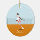 Meisjes Tennis Player Cartoon naam en jaar gedatee Keramisch Ornament (Links)