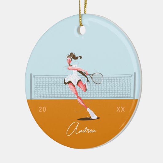 Meisjes Tennis Player Cartoon naam en jaar gedatee Keramisch Ornament (Links)