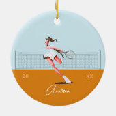 Meisjes Tennis Player Cartoon naam en jaar gedatee Keramisch Ornament (Achterkant)
