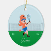 Meisjes Tennis Player Ginger Hair Kind Naam en Jaa Keramisch Ornament (Links)