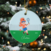 Meisjes Tennis Player Ginger Hair Kind Naam en Jaa Keramisch Ornament