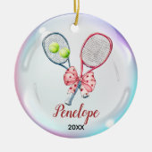 Meisjes Tennis speler racket gepersonaliseerd Keramisch Ornament (Voorkant)