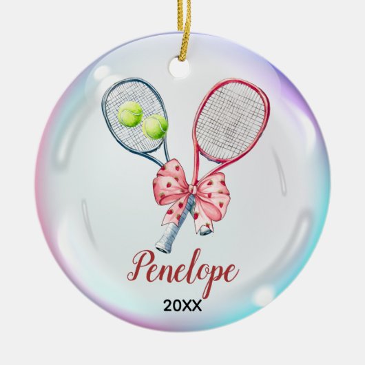 Meisjes Tennis speler racket gepersonaliseerd Keramisch Ornament (Voorkant)