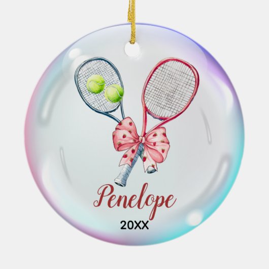 Meisjes Tennis speler racket gepersonaliseerd Keramisch Ornament (Achterkant)