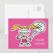 Meisjes tennis Verjaardagsfeest uitnodiging briefk (Voorkant / Achterkant)