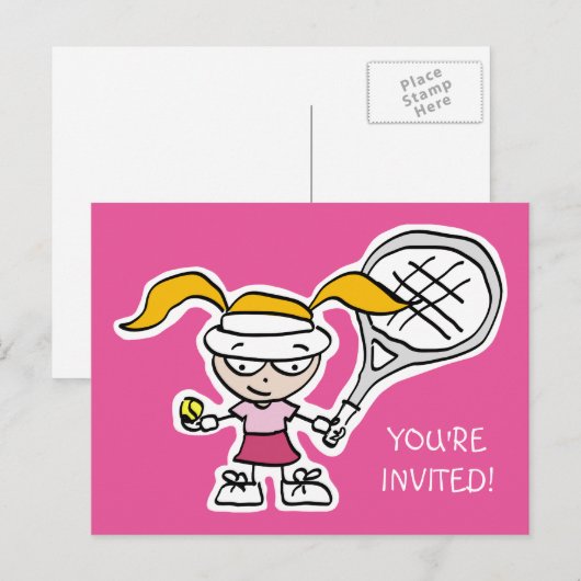 Meisjes tennis Verjaardagsfeest uitnodiging briefk (Voorkant / Achterkant)