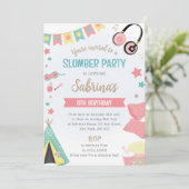 Meisjes Tepee Sleepover Uitnodiging - Slumber Part (Staand voorkant)