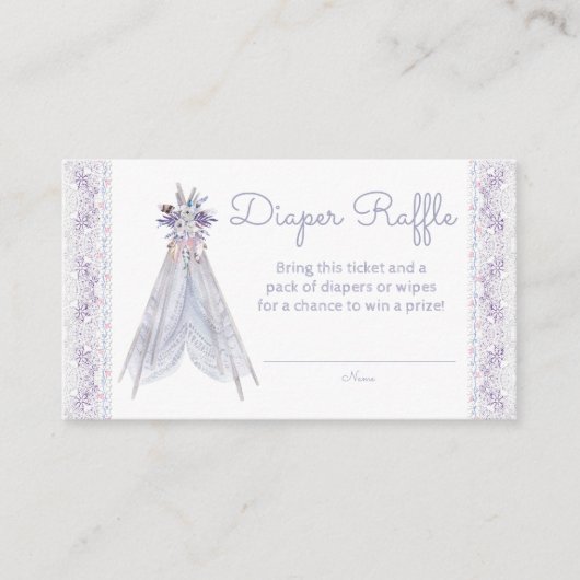 Meisjes Tepee Tribal Luier Raffle Tickets Informatiekaartje (Voorkant)