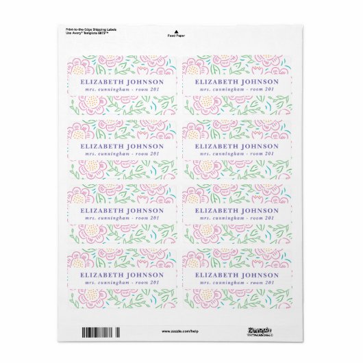 Meisjes Terug naar School Bloemen Label 2 (Full Sheet)