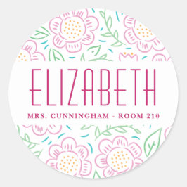 Meisjes terug naar school Bloemenlabel Ronde Sticker