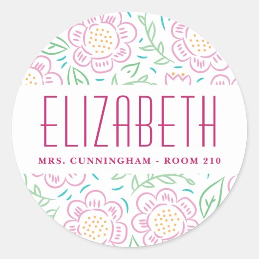 Meisjes terug naar school Bloemenlabel Ronde Sticker (Voorkant)