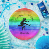 Meisjes Track & Field Rainbow Waterverf Borden Papieren Bordje (Feest)