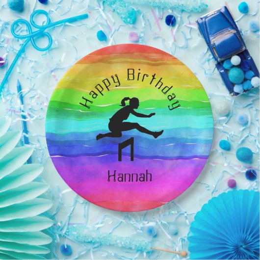 Meisjes Track & Field Rainbow Waterverf Borden Papieren Bordje (Feest)