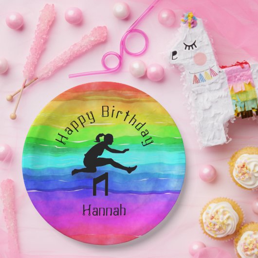 Meisjes Track & Field Rainbow Waterverf Borden Papieren Bordje (Feest)
