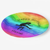 Meisjes Track & Field Rainbow Waterverf Borden Papieren Bordje (Gekanteld)