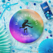 Meisjes Track & Field Rainbow Waterverf Borden Papieren Bordje (Feest)