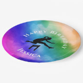 Meisjes Track & Field Rainbow Waterverf Borden Papieren Bordje (Gekanteld)