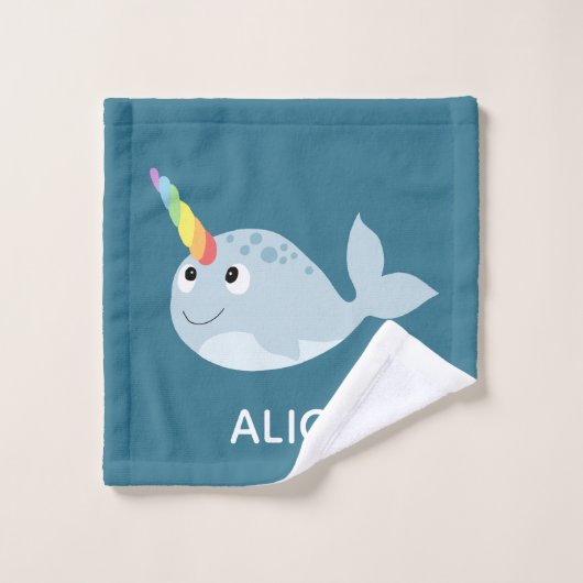 Meisjes Trendy en Modern Narwhal Pattern Name Kind Bad Handdoek (Wasdoekje)
