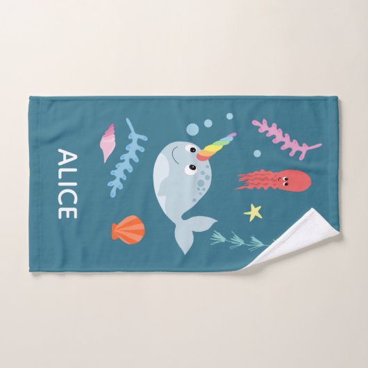 Meisjes Trendy en Modern Narwhal Pattern Name Kind Bad Handdoek (Handdoek)