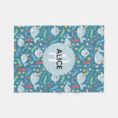 Meisjes Trendy Narwhal Patroon Monogram & Naam Kin Fleece Deken (Voorkant (Horizontaal))