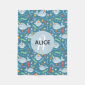 Meisjes Trendy Narwhal Patroon Monogram & Naam Kin Fleece Deken (Voorkant)