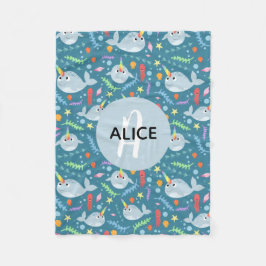 Meisjes Trendy Narwhal Patroon Monogram & Naam Kin Fleece Deken