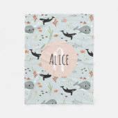Meisjes Trendy Ocean Whale Pattern Monogram Kinder Fleece Deken (Voorkant)