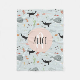 Meisjes Trendy Ocean Whale Pattern Monogram Kinder Fleece Deken