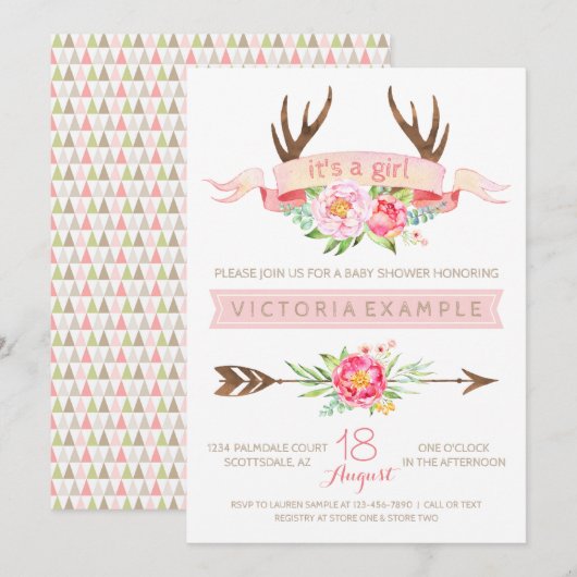 Meisjes Tribal Gewei Baby Shower Uitnodigingen (Voorkant / Achterkant)