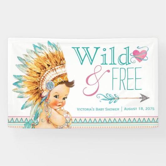 Meisjes Tribal Wild en Free Boho Baby shower Spandoek (Horizontaal)