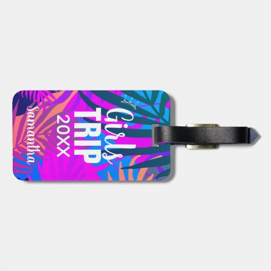 Meisjes Trip 20XX, Tropische kleurrijke bladeren Bagagelabel (Achterkant horizontaal)