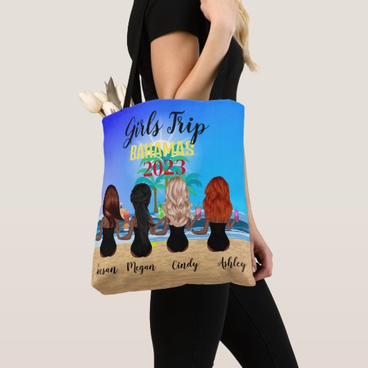 Meisjes Trip Blue Beach Zomervakantie gepersonalis Tote Bag (Dichtbij)