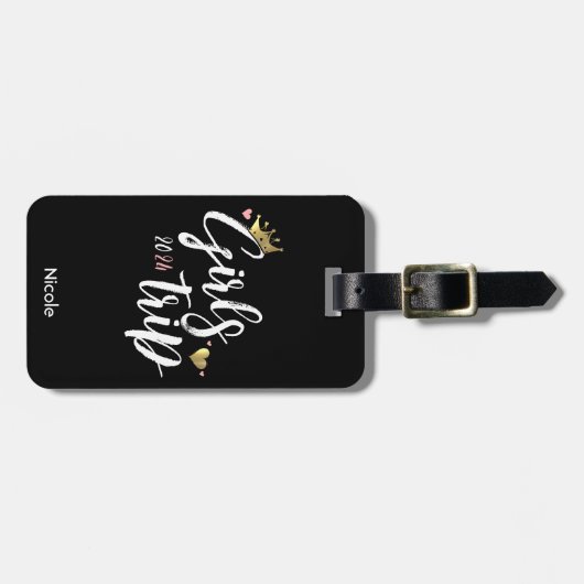 Meisjes Trip Gouden Kroon Roze Hart Vakantie Bagagelabel (Voorkant horizontaal)