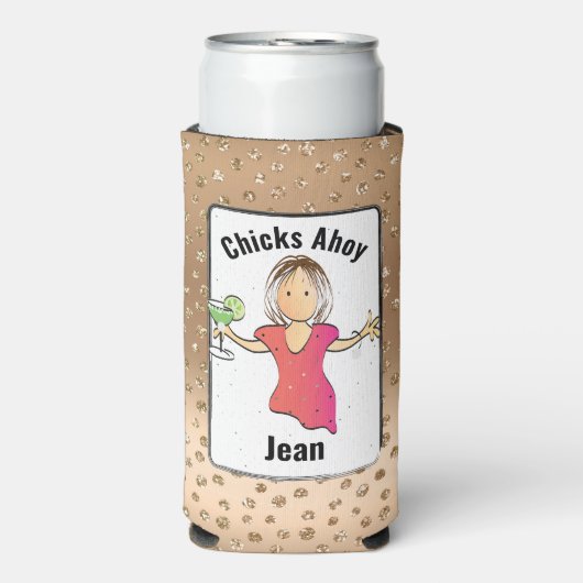 Meisjes Trip Grappig Gezegde Glam Fun Vrouw Cartoo Seltzer Blikjeskoeler (Seltzer Voorkant)